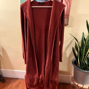 Waffle Knit Cyrus Hooded Duster Sweater with Pockets